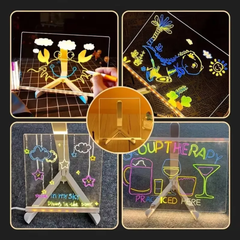 Acrylic LED Board With Colorful Night Light & Neon Pens | Acrylic Dry Erase Board With Light 6*6 Inches