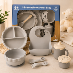 Silicone Baby Tableware Set – BPA-Free Suction Plate, Bowl, Spoon & Bib Feeding Set for Babies