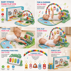Baby Fitness Piano Play Gym Mat with Musical Keyboard & Hanging Toys | Infant Activity Gym | Tummy Time Play Mat for Babies 0-18 Months
