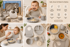 Silicone Baby Tableware Set – BPA-Free Suction Plate, Bowl, Spoon & Bib Feeding Set for Babies