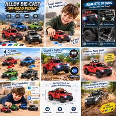 Alloy Die-Cast Pickup Truck Toy for Kids – Off-Road Model Car with Lights, Sound & Pull-Back Action