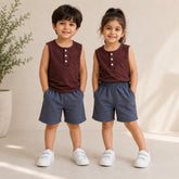 Brown SLEEVELESS SHORTS SET