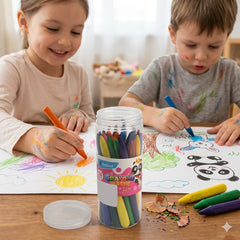 🖍️✨ Fun & Learn Plastic Crayons for Kids – 12 Pcs | Vibrant Assorted Colours | Non-Toxic Washable Crayons for Toddlers, Preschoolers & School Children 🌈🎨