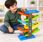 DIY Assembled Gliding Race Track with Parking Lot & Mini Cars| Educational Vehicle Playset Gift for Boys(6 parkinglot)