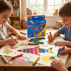 🦈🖍️ Shark W-3112 Jumbo Wax Crayons – 12 Assorted Colours | Thick & Chunky Crayons for Kids, Toddlers & Preschoolers | Bold, Smooth & Non-Toxic Colouring Set 🌈✨