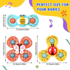 Baby Rattles Spinner Set – Pack of 3 | Kids Bath Toy Set | Suction Cup Rotating Toy |