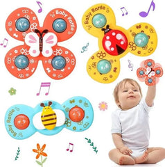 Baby Rattles Spinner Set – Pack of 3 | Kids Bath Toy Set | Suction Cup Rotating Toy |