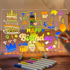 Acrylic LED Board With Colorful Night Light & Neon Pens | Acrylic Dry Erase Board With Light 6*6 Inches