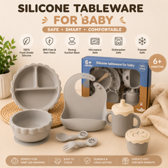 Silicone Baby Tableware Set – BPA-Free Suction Plate, Bowl, Spoon & Bib Feeding Set for Babies