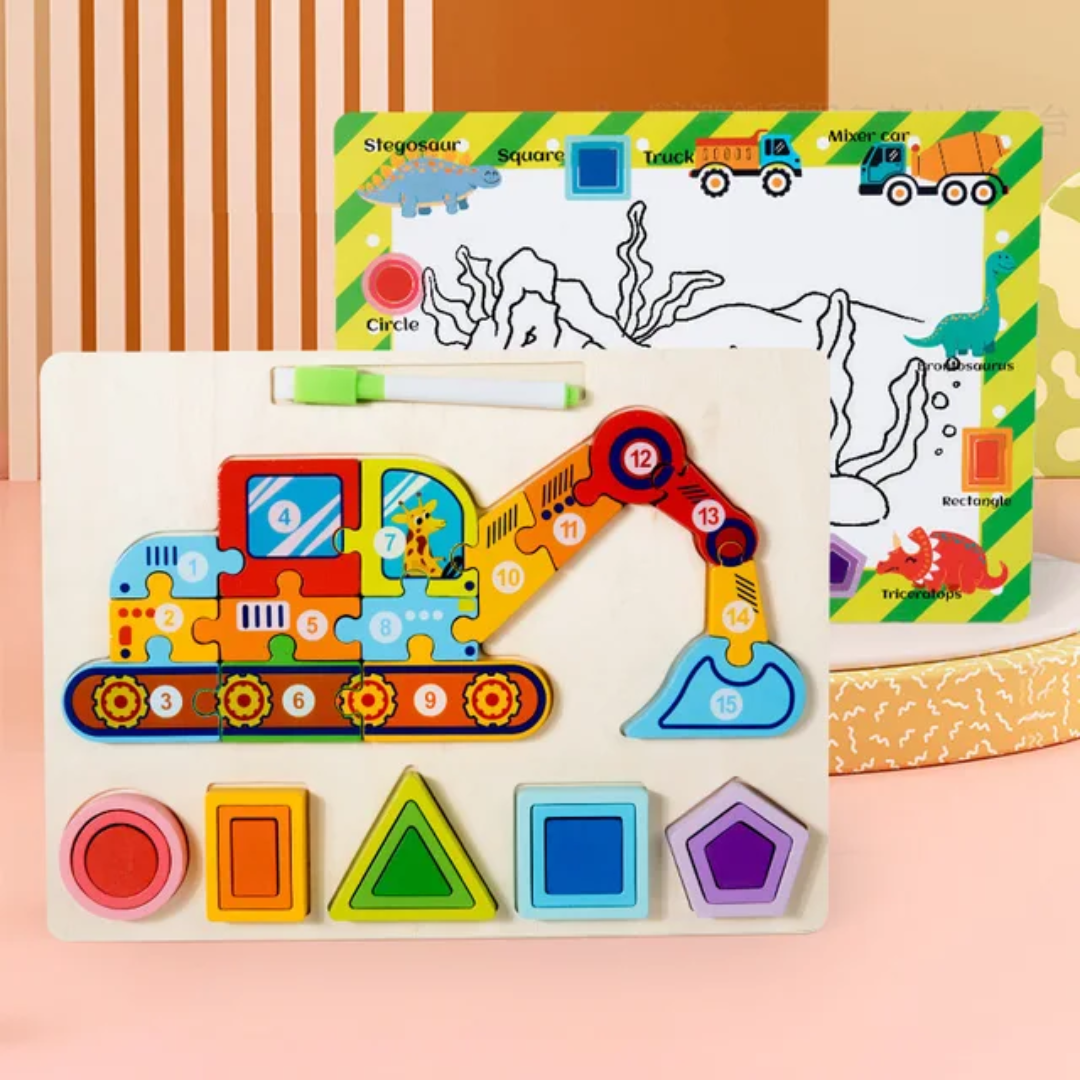 Wooden 3-in-1 Learning Board – Kids Wooden 3D Puzzle Board