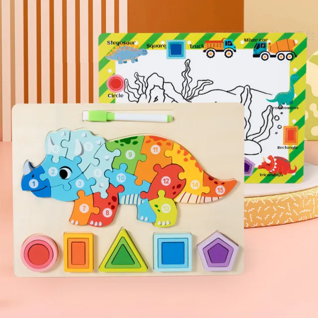 Wooden 3-in-1 Learning Board – Kids Wooden 3D Puzzle Board