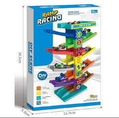 DIY Assembled Gliding Race Track with Parking Lot & Mini Cars| Educational Vehicle Playset Gift for Boys
