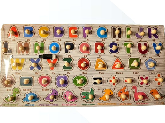 Wooden Long Knob Board with Whiteboard-Capital Alphabets-Wooden peg Bord- Wooden Peg board with whiteboard and Marker