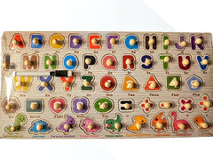 Wooden Long Knob Board with Whiteboard-Capital Alphabets-Wooden peg Bord- Wooden Peg board with whiteboard and Marker