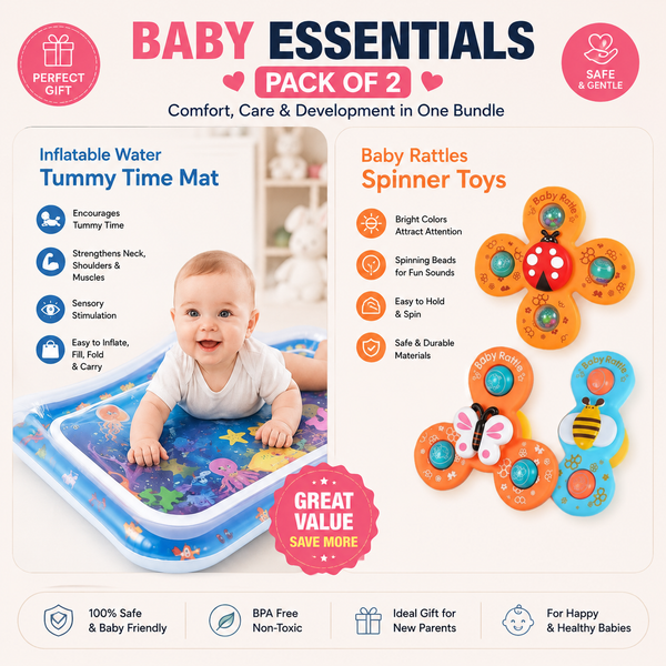 Baby Development Bundle | Tummy Time Sensory Water Play Mat + Baby Rattles Spinner
