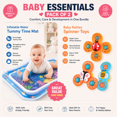 PACK OF 2 Baby Rattles Spinner + Baby Tummy Time Water Mat Bundle – Baby Development Gift Set