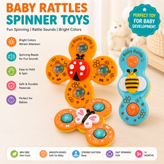 PACK OF 2 Baby Rattles Spinner + Baby Tummy Time Water Mat Bundle – Baby Development Gift Set