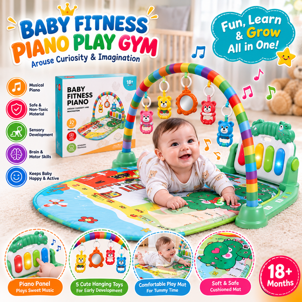 Baby Fitness Piano Play Gym Mat with Musical Keyboard & Hanging Toys | Infant Activity Gym | Tummy Time Play Mat for Babies 0-18 Months
