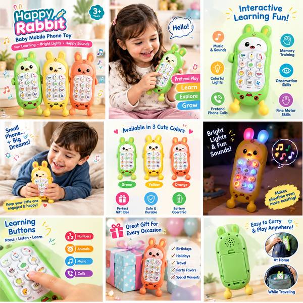 Rabbit Baby Mobile Phone Toy for Kids – Interactive Musical Learning Phone with Lights & Sounds