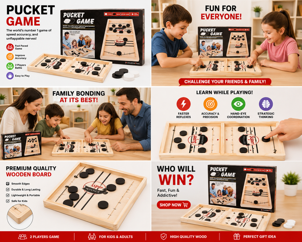 Fast Sling Puck Game – Wooden Table Hockey Board Game for Kids & Family