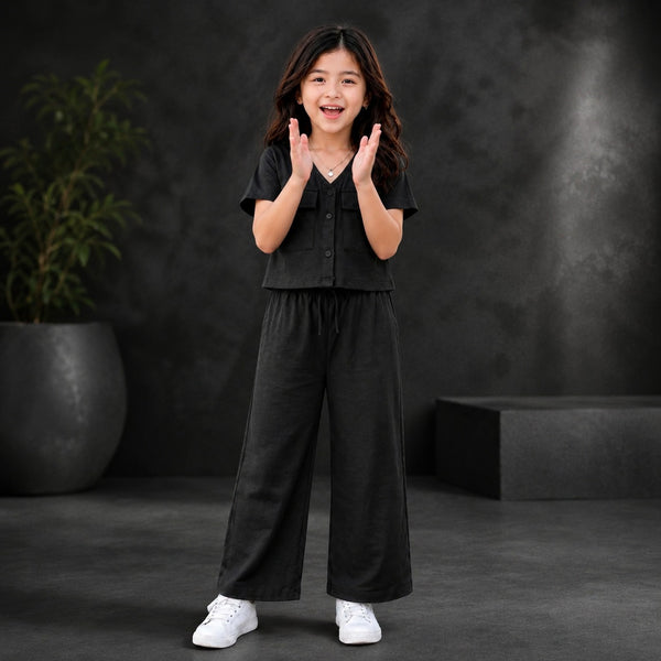 BLACK DOUBLE POKET SHIRT KIDS WEAR