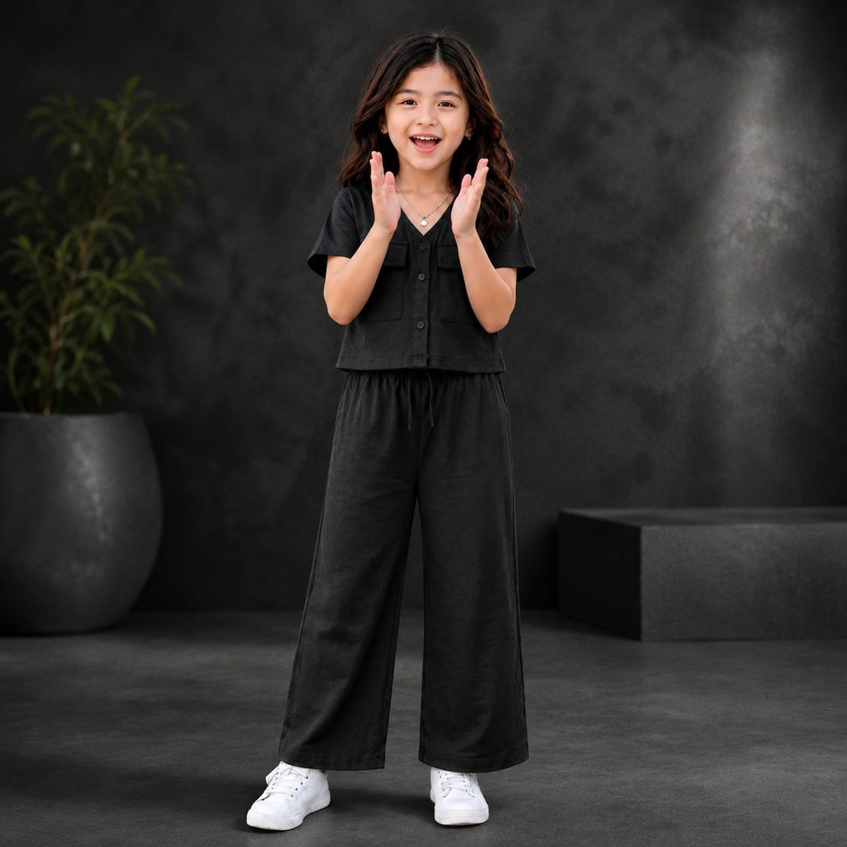 BLACK DOUBLE POKET SHIRT KIDS WEAR