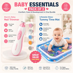 PACK OF 2 Electric Baby Nail Trimmer + Inflatable Water Tummy Time Mat Baby Essentials Bundle
