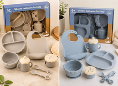 Silicone Baby Tableware Set – BPA-Free Suction Plate, Bowl, Spoon & Bib Feeding Set for Babies