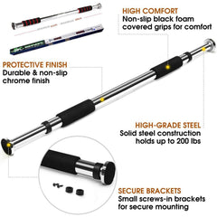 💪🚪 Iron Doorway Gym Bar – Silver | Heavy-Duty Pull Up Bar for Home Workout | No Screws Needed | Upper Body Strength Training Bar for Doorframe 🏋️‍♂️✨