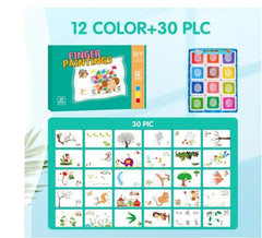 Kids Washable Finger Paint Stamp Set | 12 Colors + Doodle Drawing Book (30 Cards)