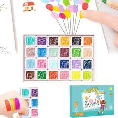 Kids Washable Finger Paint Stamp Set | 12 Colors + Doodle Drawing Book (30 Cards)