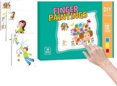 Kids Washable Finger Paint Stamp Set | 12 Colors + Doodle Drawing Book (30 Cards)