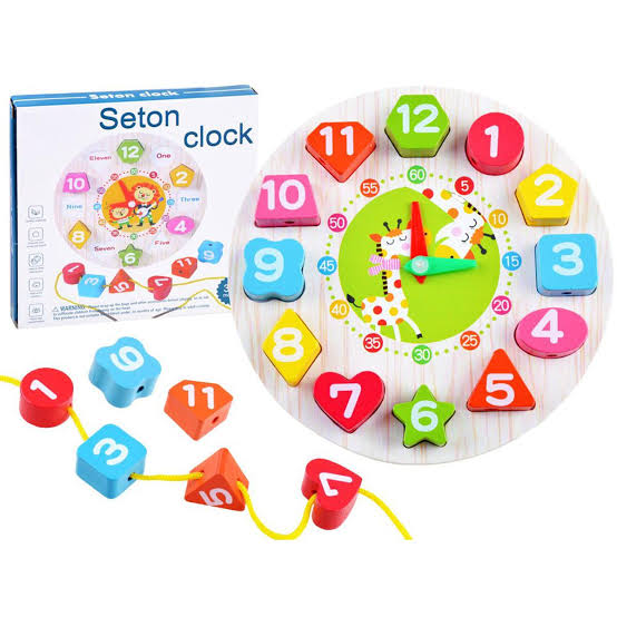 Wooden Seton Clock | Colorful Number Puzzle Teaching Clock - Image 2