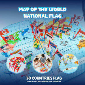 Educational Wooden World Map Puzzle with 30 Country Flags
