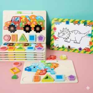 Wooden 3-in-1 Learning Board – Kids Wooden 3D Puzzle Board