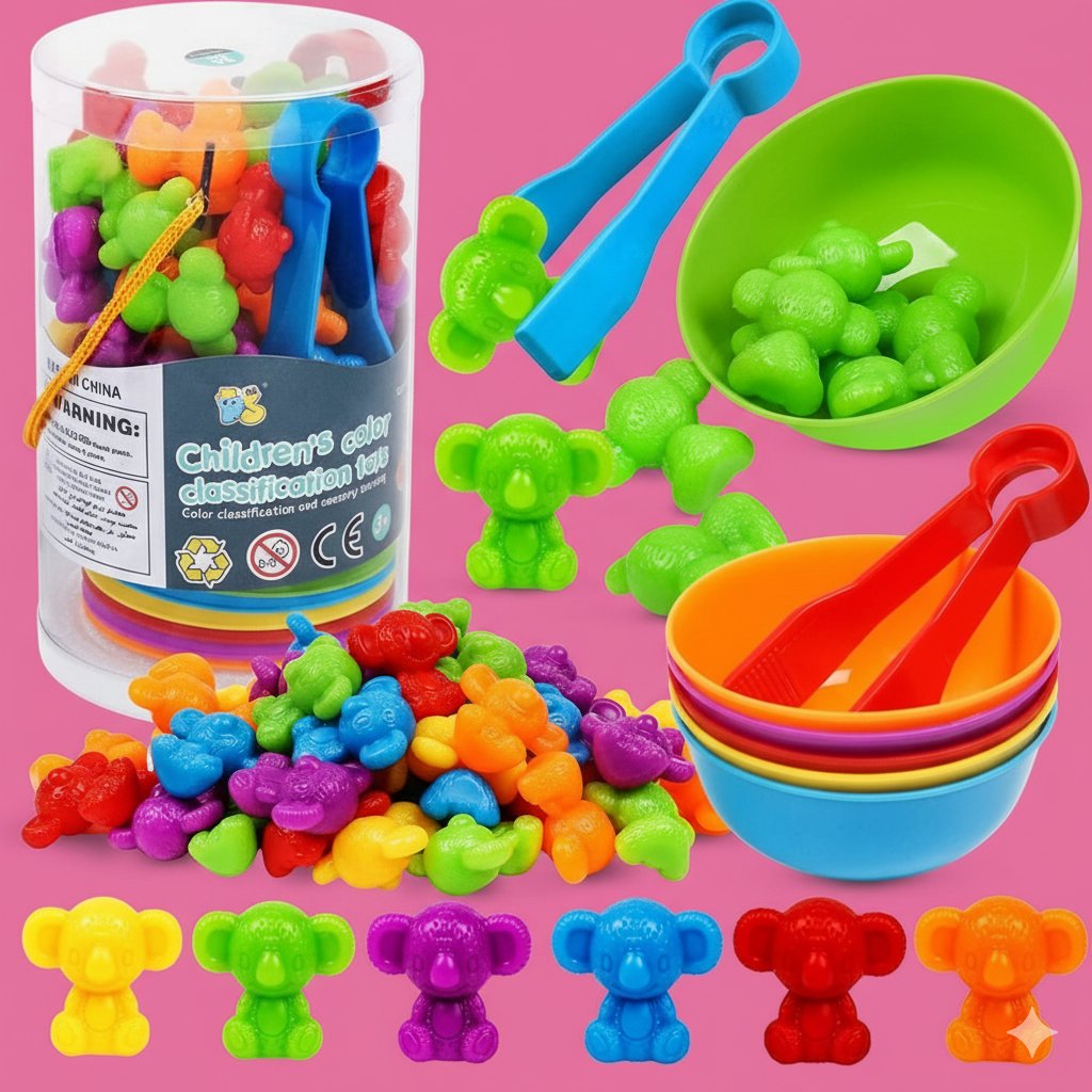 Montessori Counting & Sorting Game - Color Counting Classification Toys with Matching Bowls and Tweezers (Random design) - Image 3