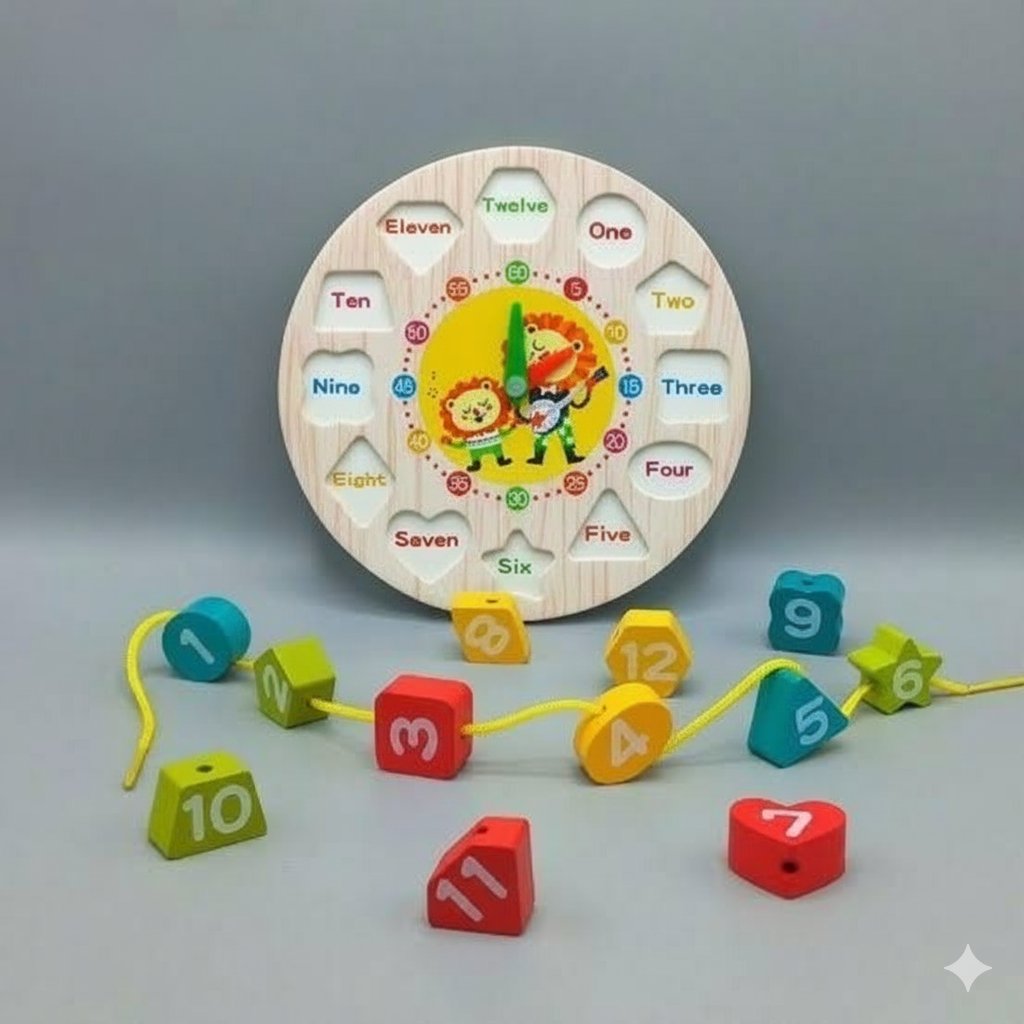 Wooden Seton Clock | Colorful Number Puzzle Teaching Clock - Image 3
