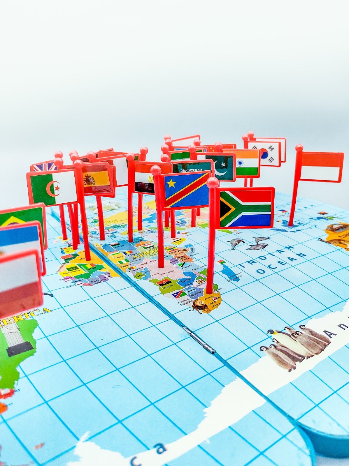 Educational Wooden World Map Puzzle with 30 Country Flags - Image 3