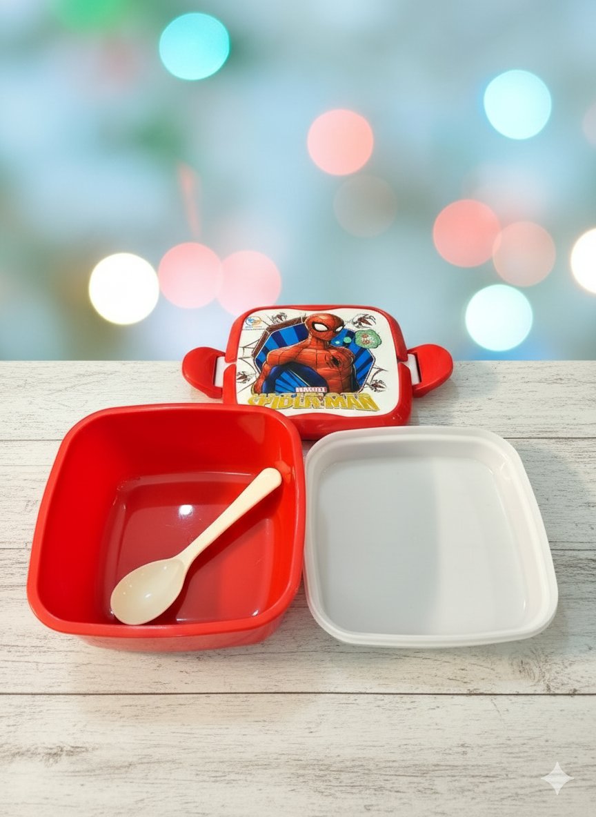Square Shaped Plastic Lunch Box for Kids with Spoon & 2 Partitions - Image 4