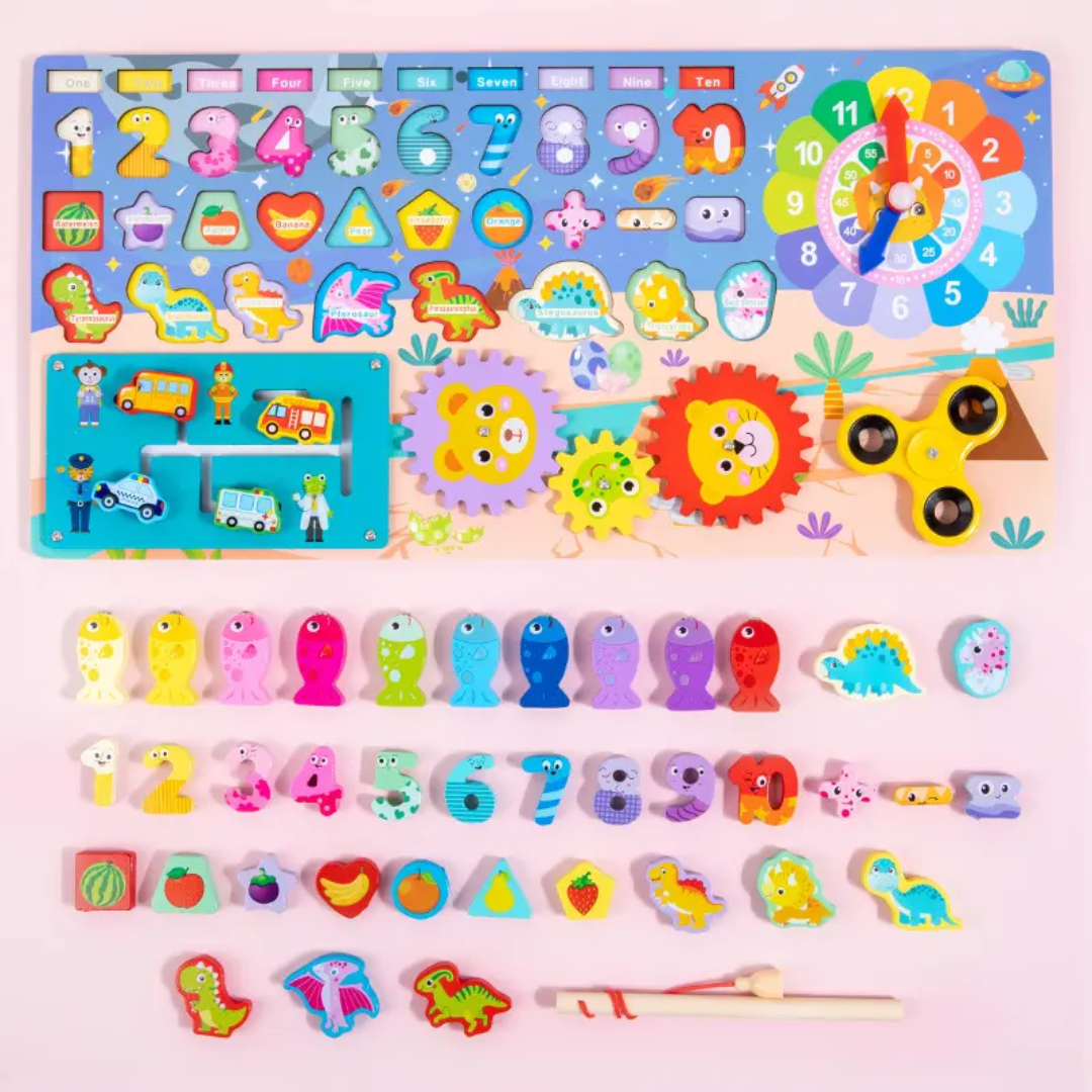 Multifunctional Logarithm Board | Multifunctional Wooden Busy Board | 8-in-1 Early Learning Board - Image 4