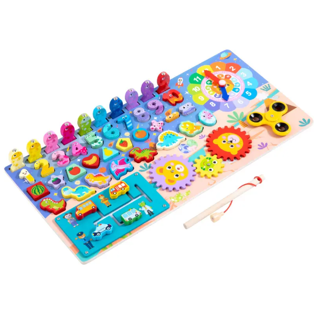 Multifunctional Logarithm Board | Multifunctional Wooden Busy Board | 8-in-1 Early Learning Board - Image 3
