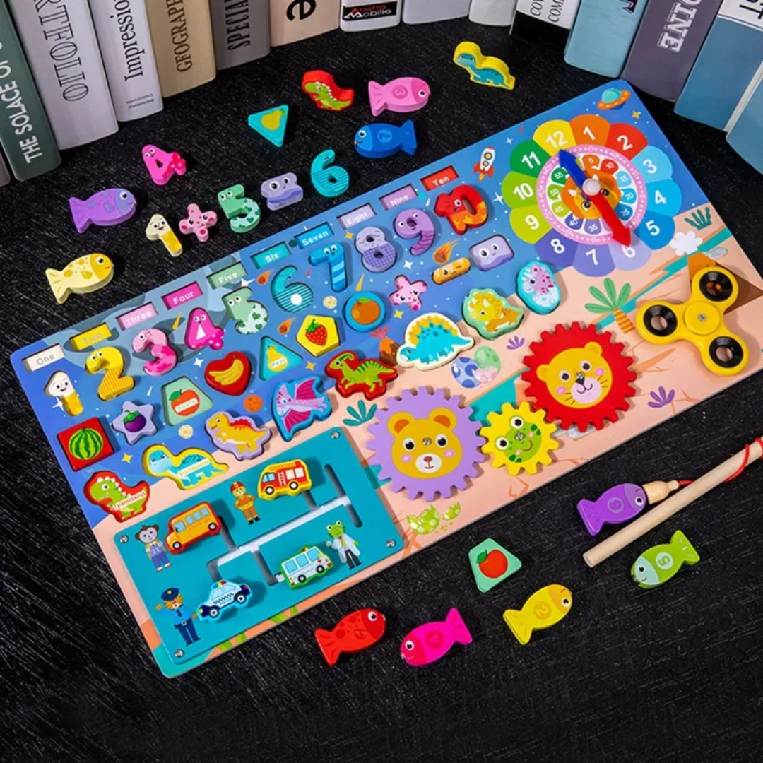 Multifunctional Logarithm Board | Multifunctional Wooden Busy Board | 8-in-1 Early Learning Board - Image 7