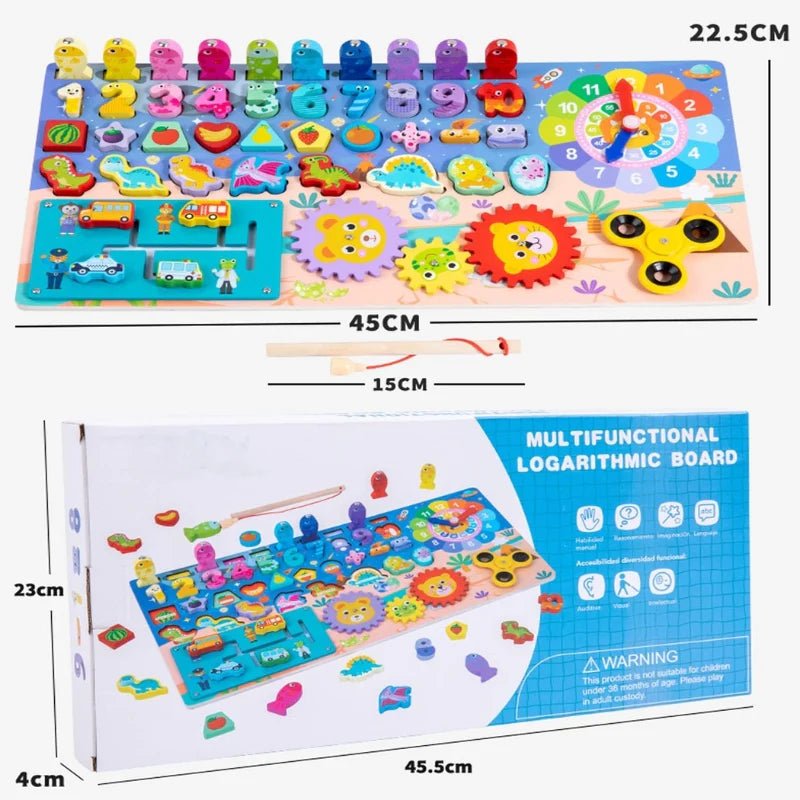 Multifunctional Logarithm Board | Multifunctional Wooden Busy Board | 8-in-1 Early Learning Board - Image 2
