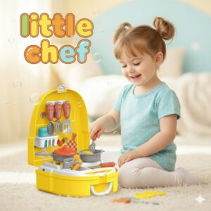 23-Pcs Kids Kitchen Playset Backpack | Educational Role-Play Kitchen/Chef Toys| Pretend Play Little Chef