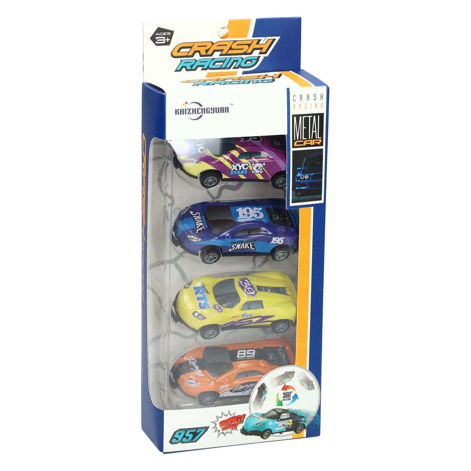 5 Pcs-Crash Racing Car | Pullback Alloy Tin Body Racing Car Set of 5 | Colourful Die Cast Stunt Model Car Toy - Image 5