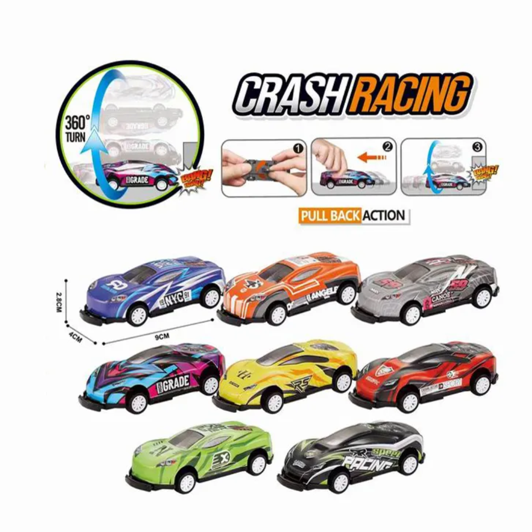 5 Pcs-Crash Racing Car | Pullback Alloy Tin Body Racing Car Set of 5 | Colourful Die Cast Stunt Model Car Toy - Image 4