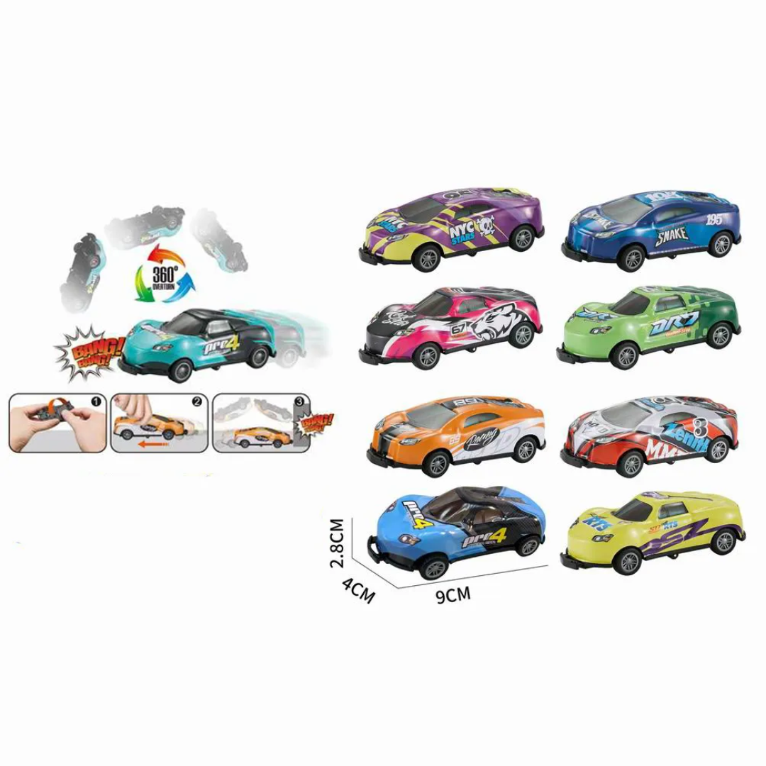 5 Pcs-Crash Racing Car | Pullback Alloy Tin Body Racing Car Set of 5 | Colourful Die Cast Stunt Model Car Toy - Image 6