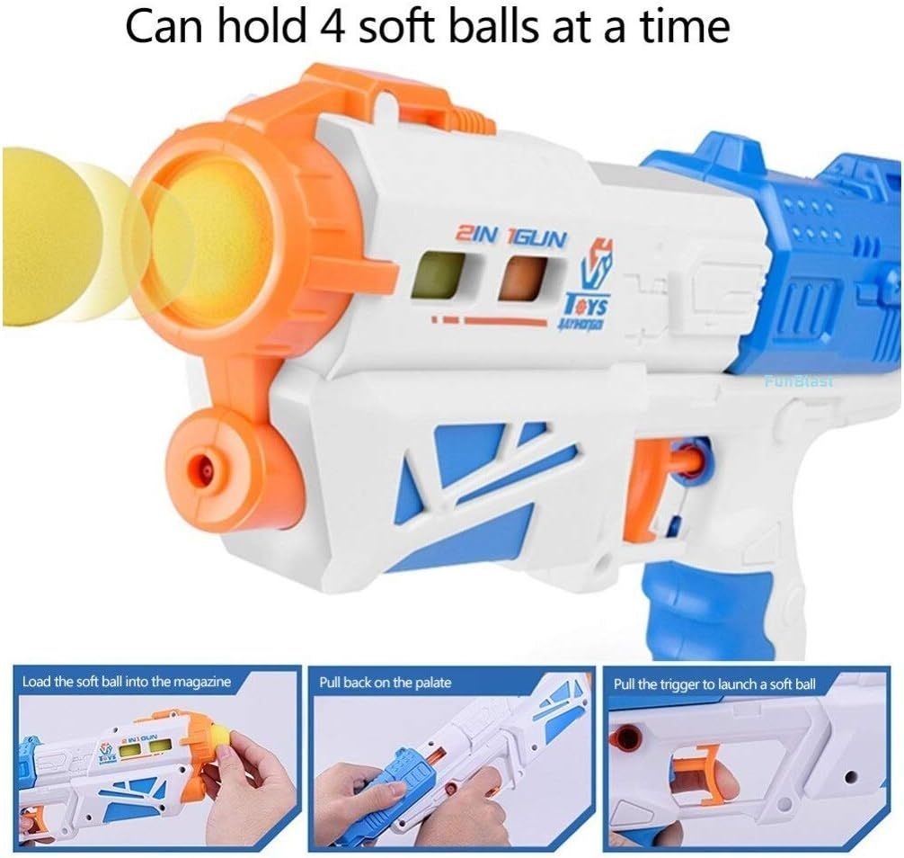 2-in-1 Water Spray Gun & Soft Ball Blaster Toy Set for Children with Targets - Image 2