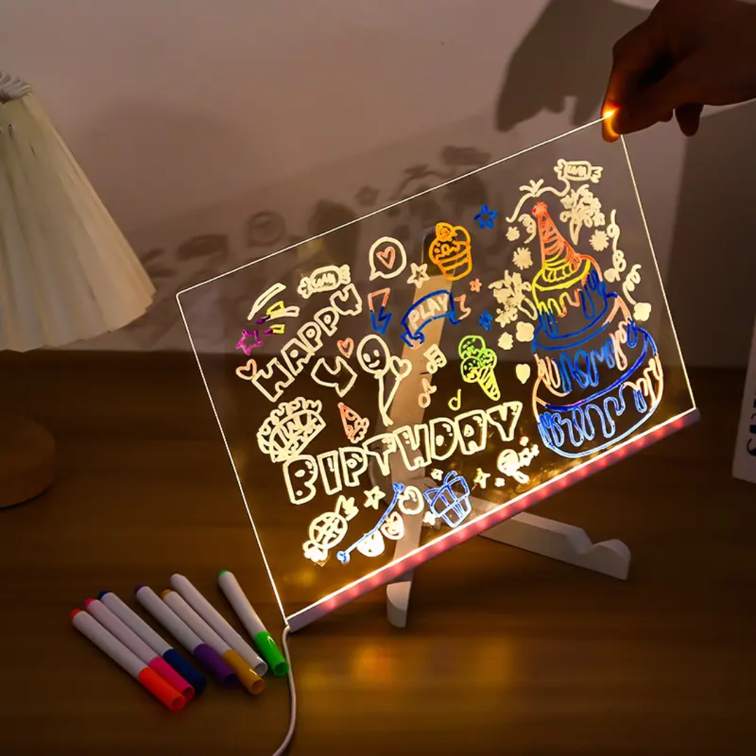 Acrylic LED Board With Colorful Night Light & Neon Pens | Acrylic Dry Erase Board With Light 6*6 Inches - Image 4
