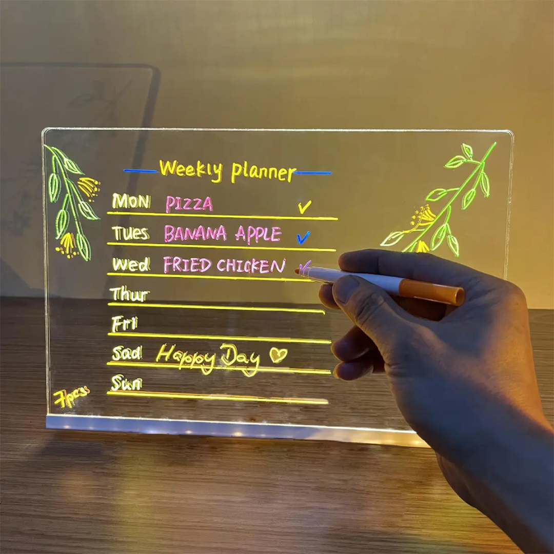 Acrylic LED Board With Colorful Night Light & Neon Pens | Acrylic Dry Erase Board With Light 6*6 Inches - Image 6